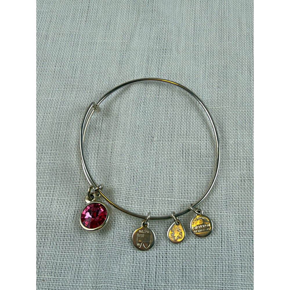 Alex and Ani Silver Tone Pink Swarovski Crystal Expandable Bangle Bracelet